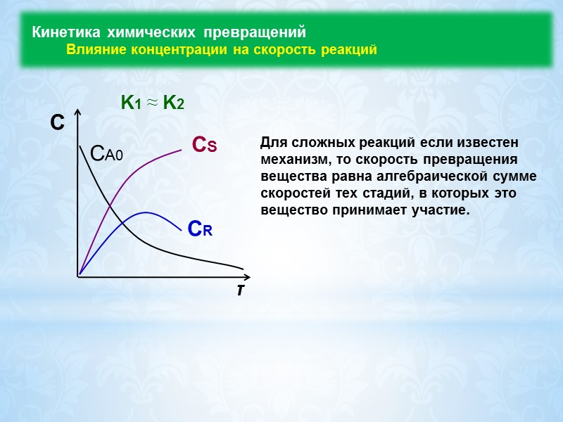 Для сложных реакций если известен механизм, то скорость превращения вещества равна алгебраической сумме скоростей